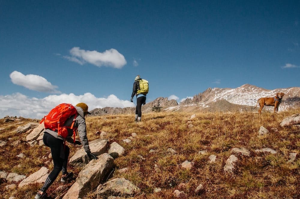 randonneurs avec chaussures de marche sur un trek long