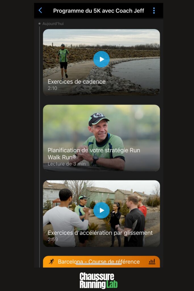 détail des exercices dans garmin connect